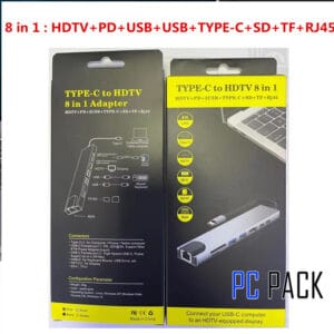 Adaptateur Type USB C, Station d’accueil 8 en 1 avec HDMI, USB 3.0 + 2.0, USB-C 2.0, SD/TF, 4K/30 Hz, PD