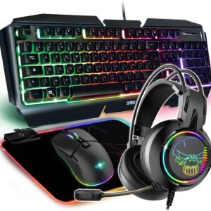 SPIRIT OF GAMER – ULTIMATE 500 - Pack Gaming RGB 4 En 1 – Pour PC/XBOX/PLAYSTATION - Clavier Gamer Aluminium Anti-Ghosting - Souris Gamer 6400 DPI/7 Boutons - Casque Gamer 7.1 - Tapis RGB Antidérapant